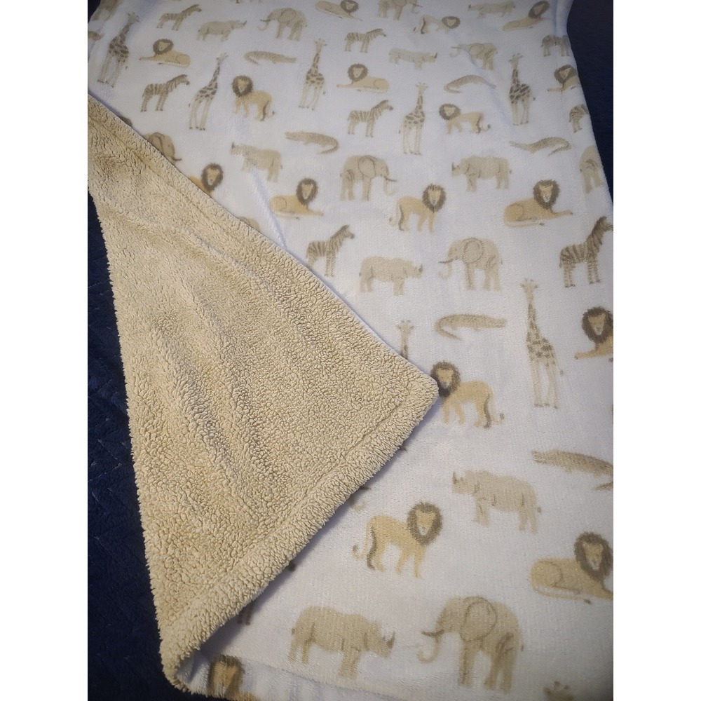 Walmart Parent Choice Safari Baby Blanket Sherpa Fleece Lion Giraffe 30x40 Cream